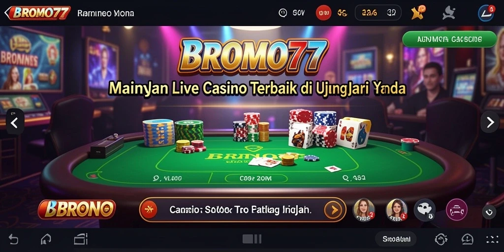 Tampilan screenshot BROMO77 dengan dealer langsung dan permainan menarik.