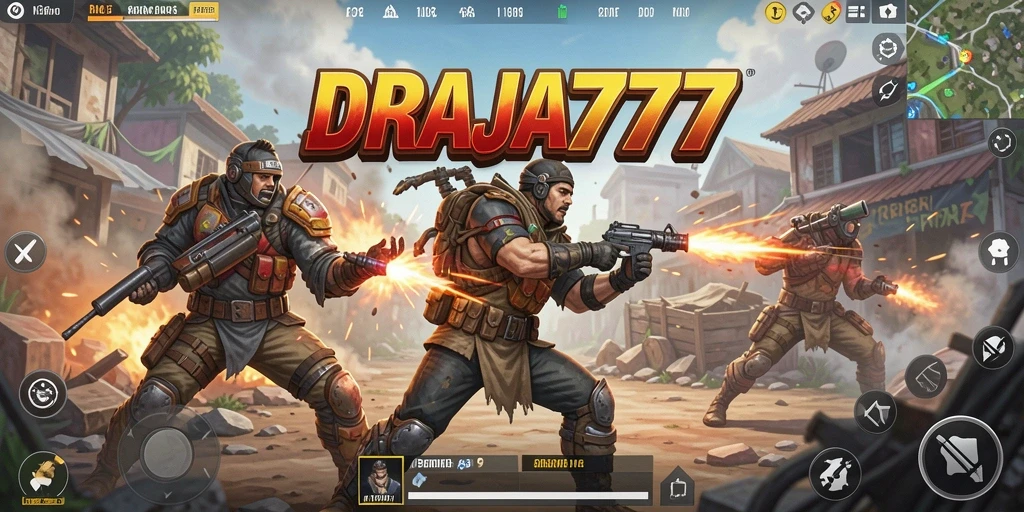 Tangkapan layar DRAJA777 menampilkan aksi seru di medan pertempuran Battle Royale.